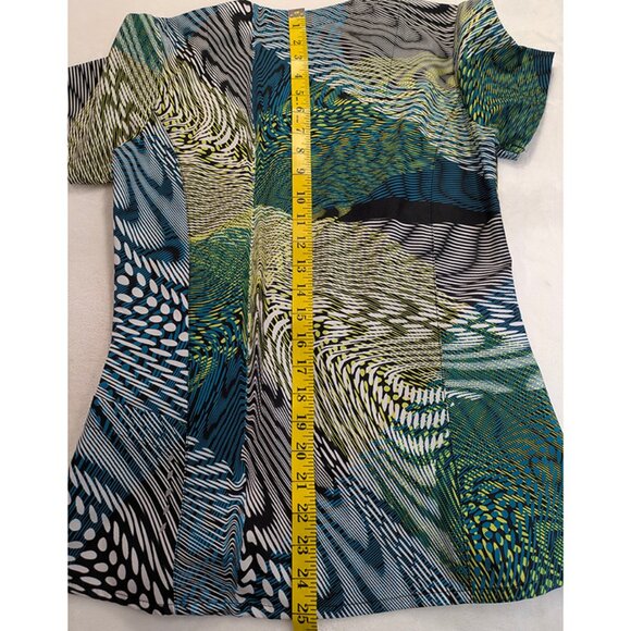 Barco One Scrub Top Womens XS Vibrant Geometric Print Green Blue Medical Vet - Picture 7 of 10